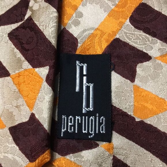 Vintage Gallieni Silk Neck Tie Made In Italy Tan/Gold/Brown Geometric Print - Picture 3 of 13